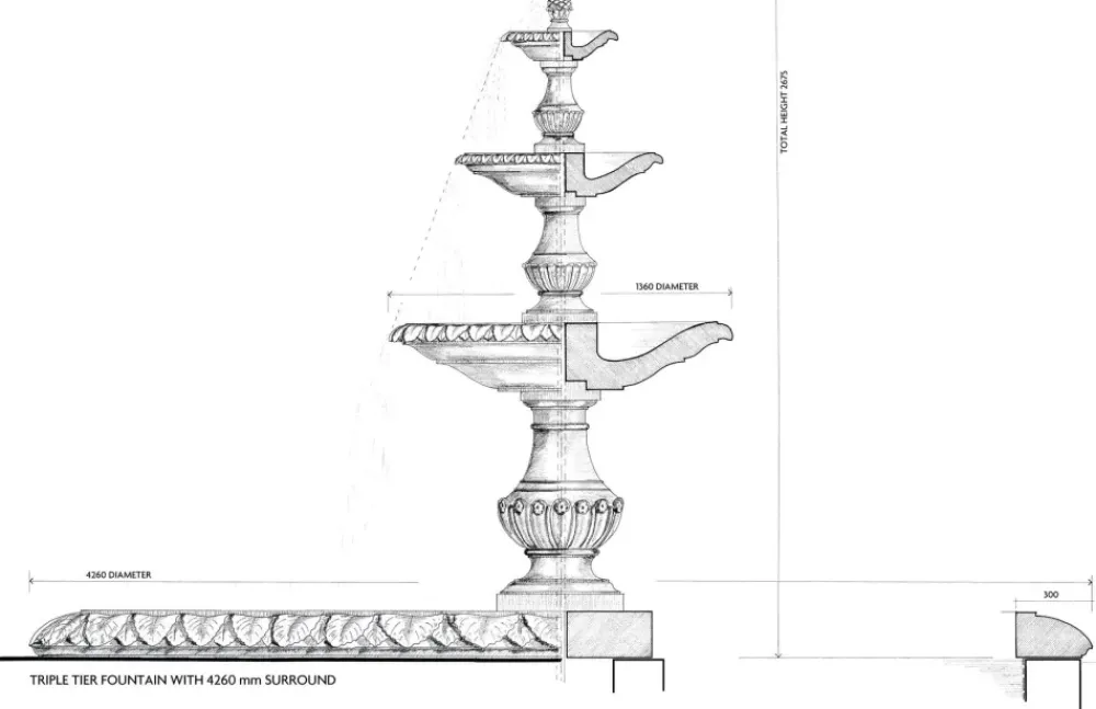 Water Features^Statues & Sculptures Grand Triple Tier 4m Emerald Marble Stone Water Fountain Feature
