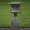 Large|Round^Statues & Sculptures Grecian Stone Garden Planter Urn on Pedestal