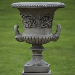 Large|Round^Statues & Sculptures Grecian Stone Garden Planter Urn on Pedestal