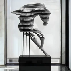 Floor Standing|Abstract^Statues & Sculptures Harmonic Horse 160cm Silver Metal Garden Sculpture v2