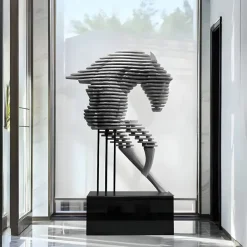 Floor Standing|Abstract^Statues & Sculptures Harmonic Horse 160cm Silver Metal Garden Sculpture v2