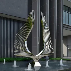 Giant|Floor Standing^Statues & Sculptures Harmonic Wings 200cm Silver Metal Garden Sculpture