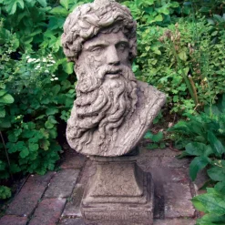 Roman^Statues & Sculptures Hercules Head Bust Stone Garden Ornament