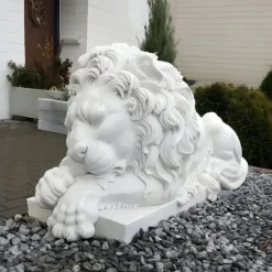 Lions|Modern^Statues & Sculptures Imperial Lion 100cm White Marble Garden Statue