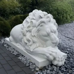 Lions|Modern^Statues & Sculptures Imperial Lion 100cm White Marble Garden Statue