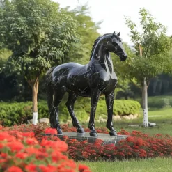 Horses^Statues & Sculptures Imperial Stallion 220cm Black Marble Garden Statue