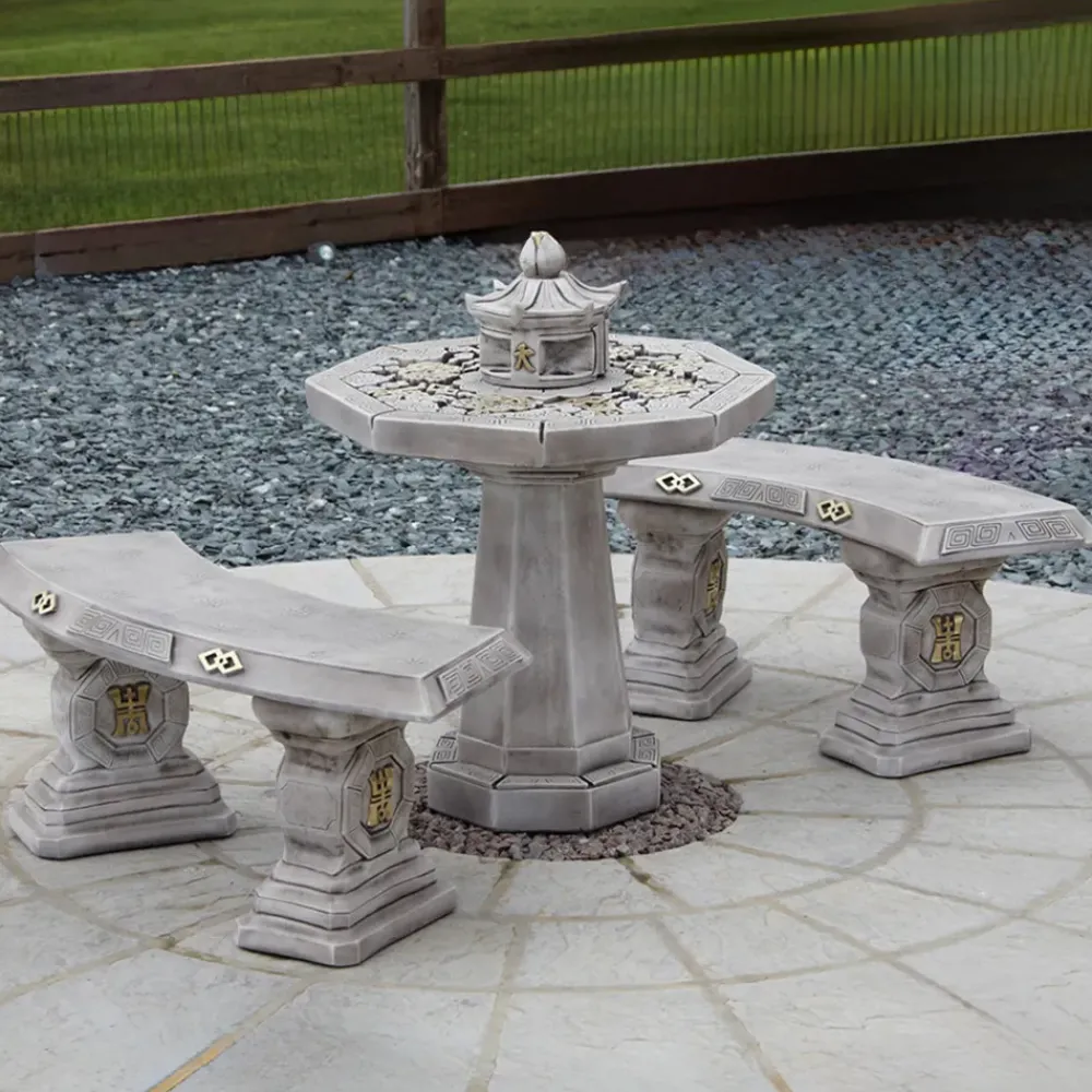 Stone Benches^Statues & Sculptures Japanese Stone Benches & Table Patio Garden Furniture Set