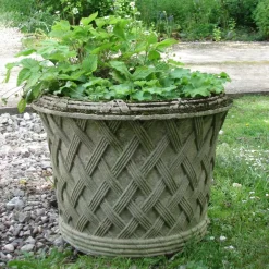Large|Round^Statues & Sculptures Jardinier Basket Weave 45cm Stone Garden Planter