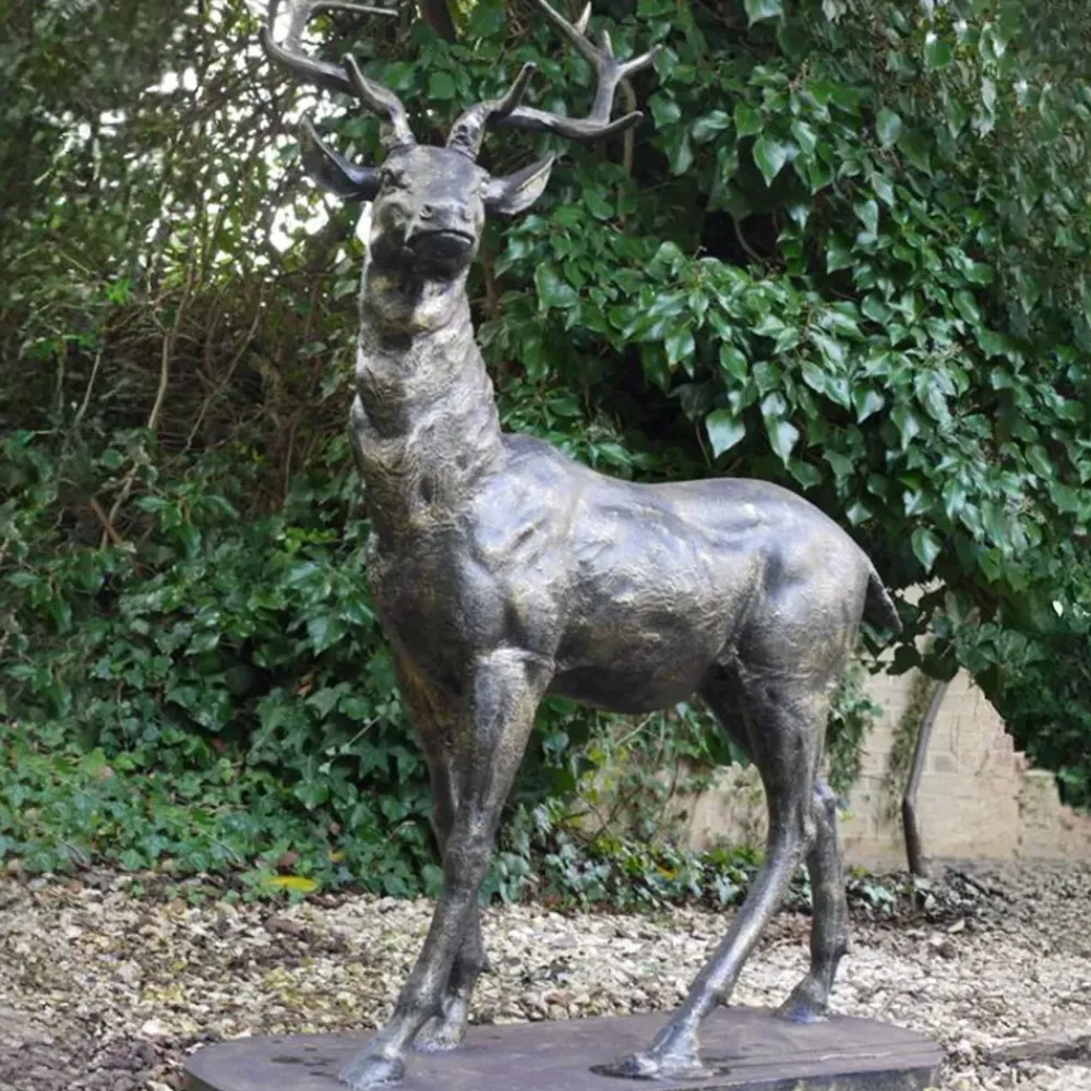 Stags & Deers^Statues & Sculptures Large Deer Right Facing Stag Bronze Metal Garden Statue