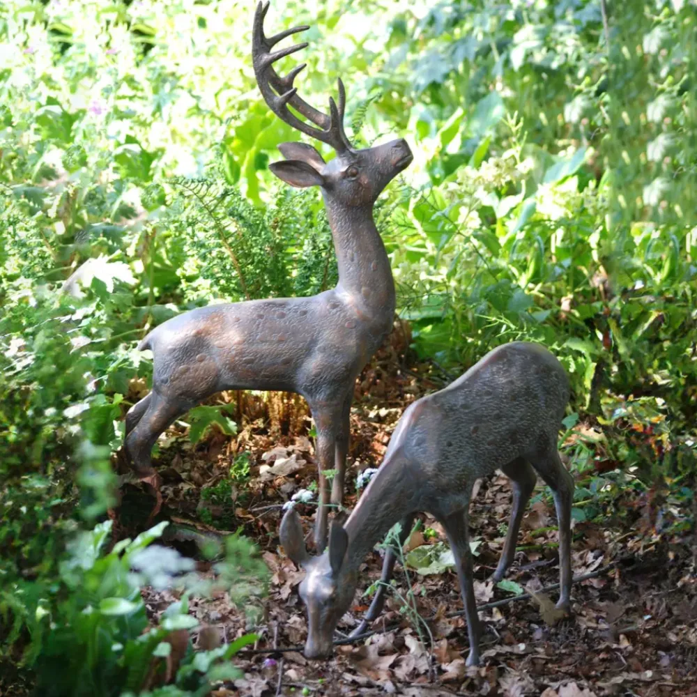 Stags & Deers^Statues & Sculptures Large Stag & Doe Deer Bronze Garden Statues