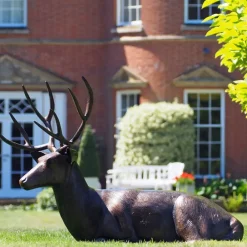 Stags & Deers^Statues & Sculptures Laying Deer Stag Bronze Metal Garden Statue