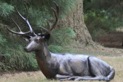 Stags & Deers^Statues & Sculptures Laying Deer Stag Bronze Metal Garden Statue