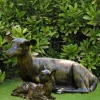 Stags & Deers^Statues & Sculptures Laying Doe & Fawn 55cm Bronze Metal Garden Statues