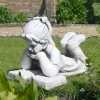 Children^Statues & Sculptures Laying Reading Girl 34cm Stone Resin Garden Statue