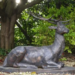 Stags & Deers^Statues & Sculptures Laying Stag Life-Size Bronze Metal Garden Statue