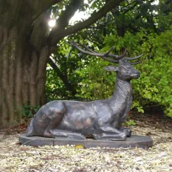 Stags & Deers^Statues & Sculptures Laying Stag Life-Size Bronze Metal Garden Statue
