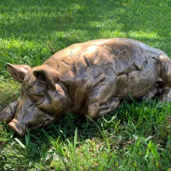Farm^Statues & Sculptures Lazy Pig 36cm Bronze Resin Garden Ornament