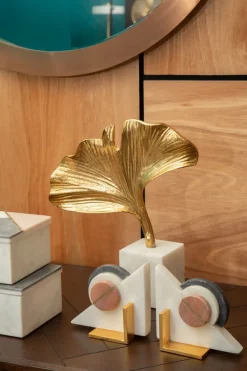 Table Top|Contemporary^Statues & Sculptures Leaf of Light 30cm Gold Metal Indoor Sculpture