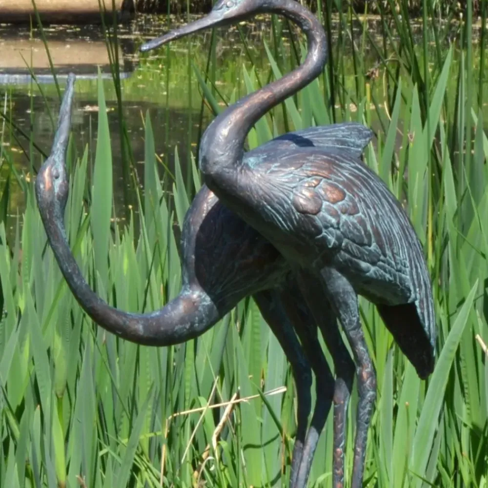 Cranes^Statues & Sculptures Love Cranes Aged Bronze Garden Ornament
