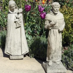 Virgin Mary^Statues & Sculptures Madonna and Friar Monk Stone Garden Statues