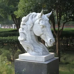 Horses|Modern^Statues & Sculptures Majestic Horse Head 120cm White Marble Garden Statue