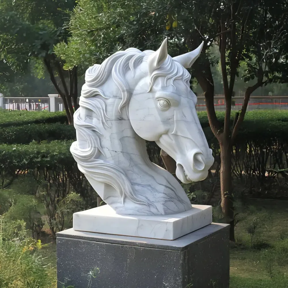 Horses|Modern^Statues & Sculptures Majestic Horse Head 120cm White Marble Garden Statue