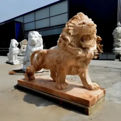 Lions|Modern^Statues & Sculptures Majestic Lion 120cm Yellow Marble Garden Statue v2