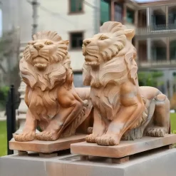 Lions|Modern^Statues & Sculptures Majestic Lion 100cm Yellow Marble Garden Statue