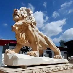 Lions|Modern^Statues & Sculptures Majestic Lion 120cm Yellow Marble Garden Statue v1