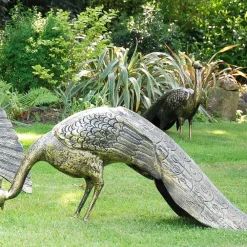 Peacocks^Statues & Sculptures Majestic Peacocks Life-Size Bronze Metal Garden Statues