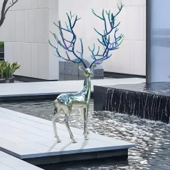 Wildlife|Stags & Deers^Statues & Sculptures Majestic Stag 258cm Silver Metal Garden Sculpture