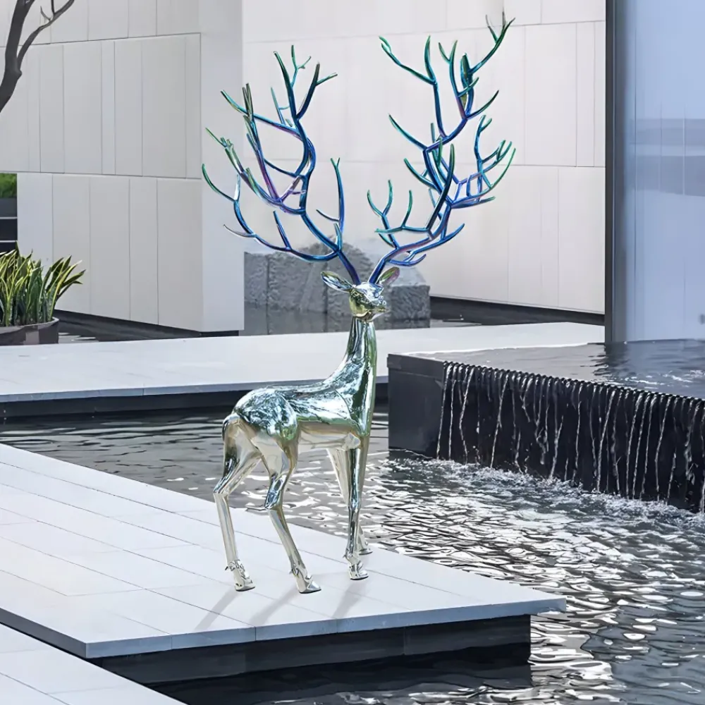 Wildlife|Stags & Deers^Statues & Sculptures Majestic Stag 258cm Silver Metal Garden Sculpture