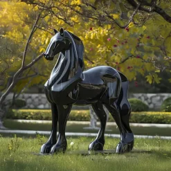 Horses|Contemporary^Statues & Sculptures Midnight Stallion 200cm Black Marble Garden Statue