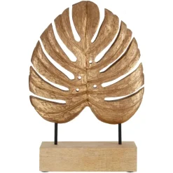 Table Top|Contemporary^Statues & Sculptures Monsera Leaf 45cm Gold Wood Indoor Sculpture