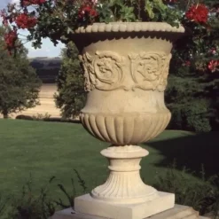Large|Round^Statues & Sculptures Montpellier Vase Stone Garden Planter on Pedestal