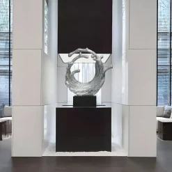 Floor Standing|Abstract^Statues & Sculptures Oceanic Wave 117cm Silver Metal Indoor Sculpture
