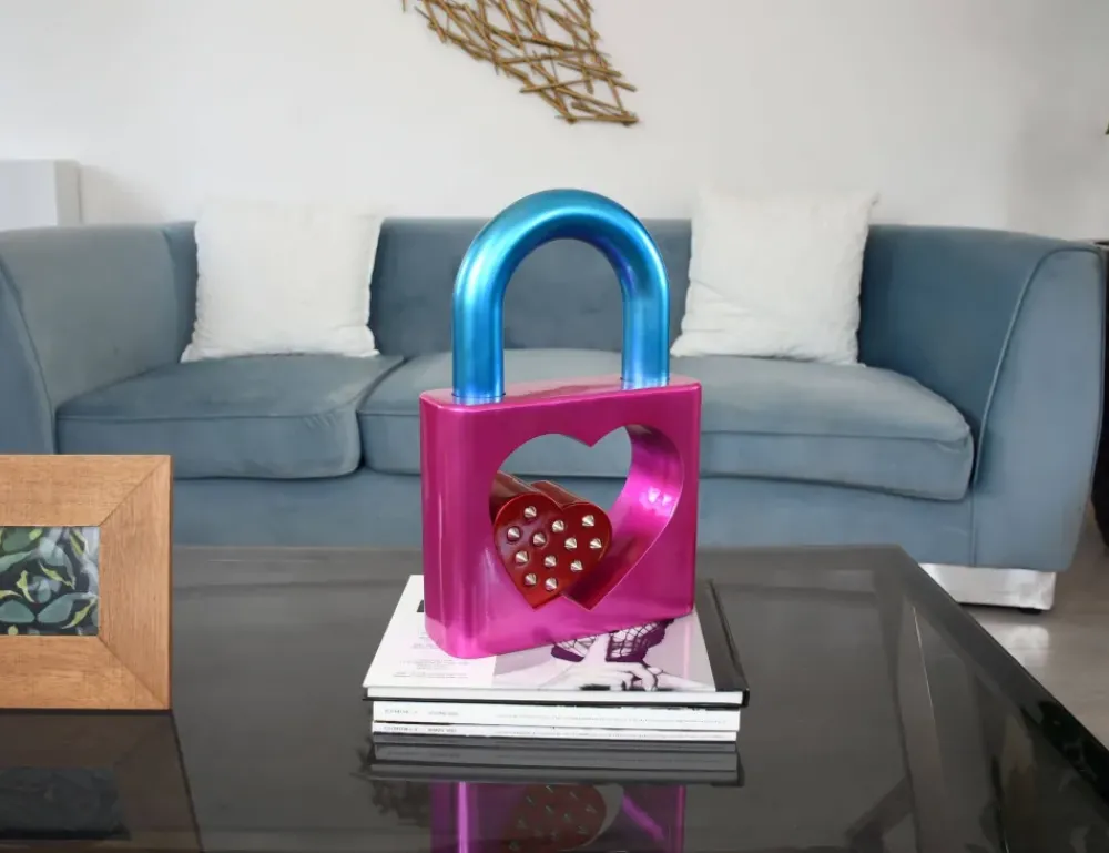Table Top|Contemporary^Statues & Sculptures Passion Padlock 38cm Pink Resin Indoor Sculpture