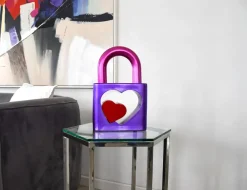 Table Top|Contemporary^Statues & Sculptures Passion Padlock 38cm Purple Resin Indoor Sculpture
