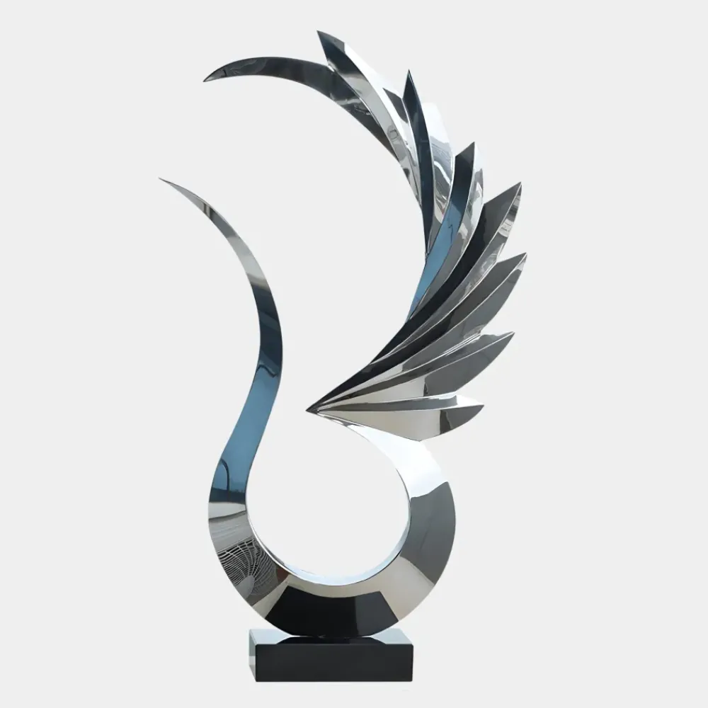 Floor Standing|Abstract^Statues & Sculptures Phoenix Inferno 102cm Silver Metal Indoor Sculpture