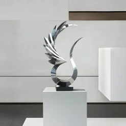 Floor Standing|Abstract^Statues & Sculptures Phoenix Inferno 102cm Silver Metal Indoor Sculpture