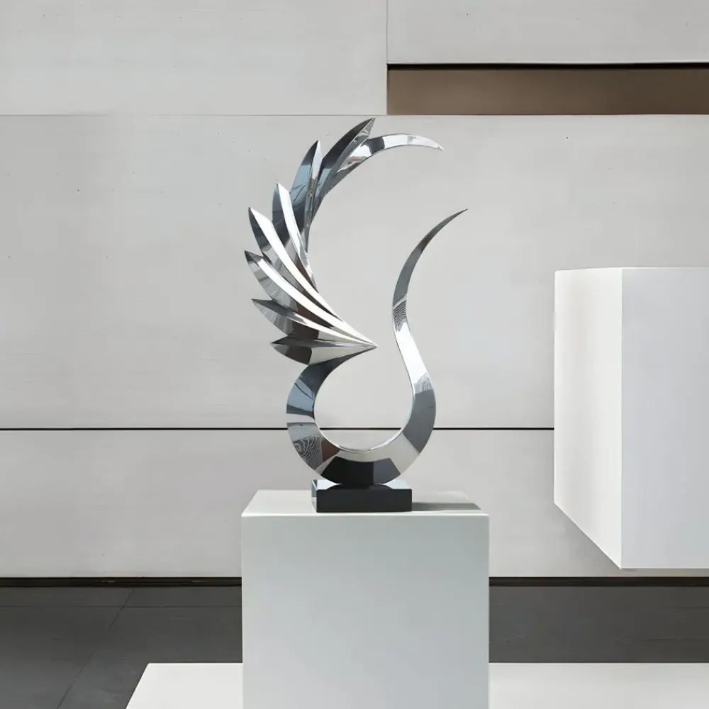 Floor Standing|Abstract^Statues & Sculptures Phoenix Inferno 102cm Silver Metal Indoor Sculpture