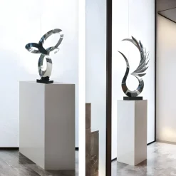 Floor Standing|Abstract^Statues & Sculptures Phoenix Inferno 102cm Silver Metal Indoor Sculpture