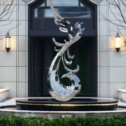 Contemporary|Contemporary^Statues & Sculptures Phoenix Rising 212cm Silver Metal Garden Sculpture