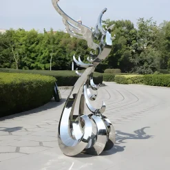 Contemporary|Contemporary^Statues & Sculptures Phoenix Rising 212cm Silver Metal Garden Sculpture