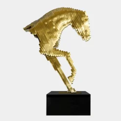 Floor Standing|Abstract^Statues & Sculptures Pixel Horse 160cm Gold Metal Garden Sculpture