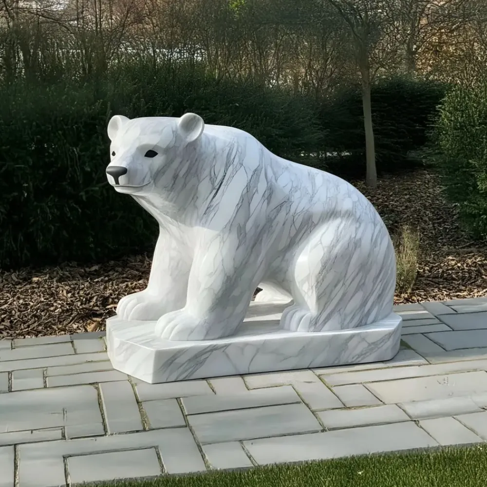 Wildlife|Contemporary^Statues & Sculptures Polar Bear 50cm White Marble Garden Statue v2