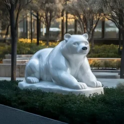 Wildlife|Contemporary^Statues & Sculptures Polar Bear 65cm White Marble Garden Statue v1