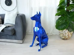 Floor Standing|Low Poly^Statues & Sculptures Polygon Doberman 82cm Blue Resin Indoor Sculpture
