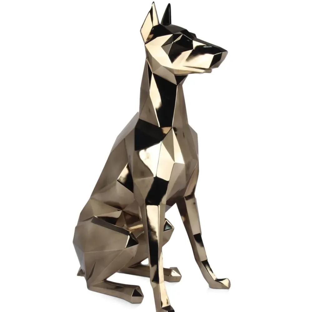 Floor Standing|Low Poly^Statues & Sculptures Polygon Doberman 82cm Gold Resin Indoor Sculpture