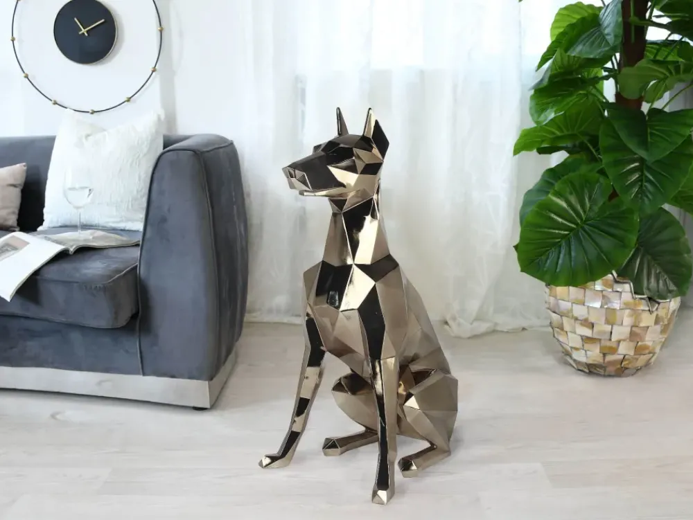 Floor Standing|Low Poly^Statues & Sculptures Polygon Doberman 82cm Gold Resin Indoor Sculpture